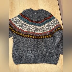 Zara Kids Gray Multicolor Patterned Sweater Fits Oversized